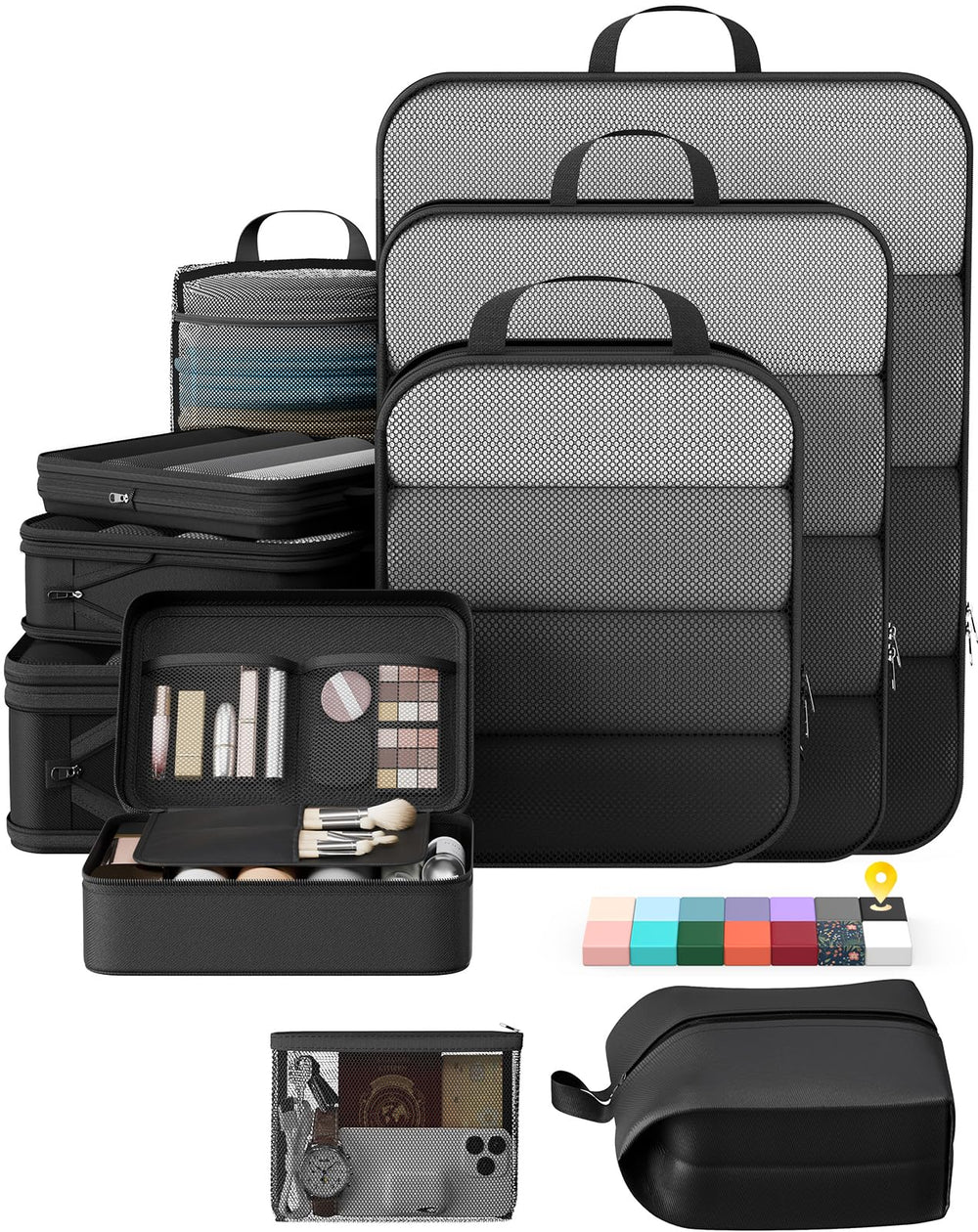 Veken 11-Pack Compression Packing Cubes for Travel Essentials,Compressible Expandable Large Luggage Suitcase Organizer Bags for Clothing,Durable Space Saver Bags with Toiletry Bags(Dark Green)