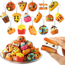 16 Pcs Squeeze Keychains Gifts Bulk, Cute Slow Rise Stress Hamburger Popcorn Taco Ice Cream Pizza Smore Kawaii Food Keychains for Birthday Party Favors
