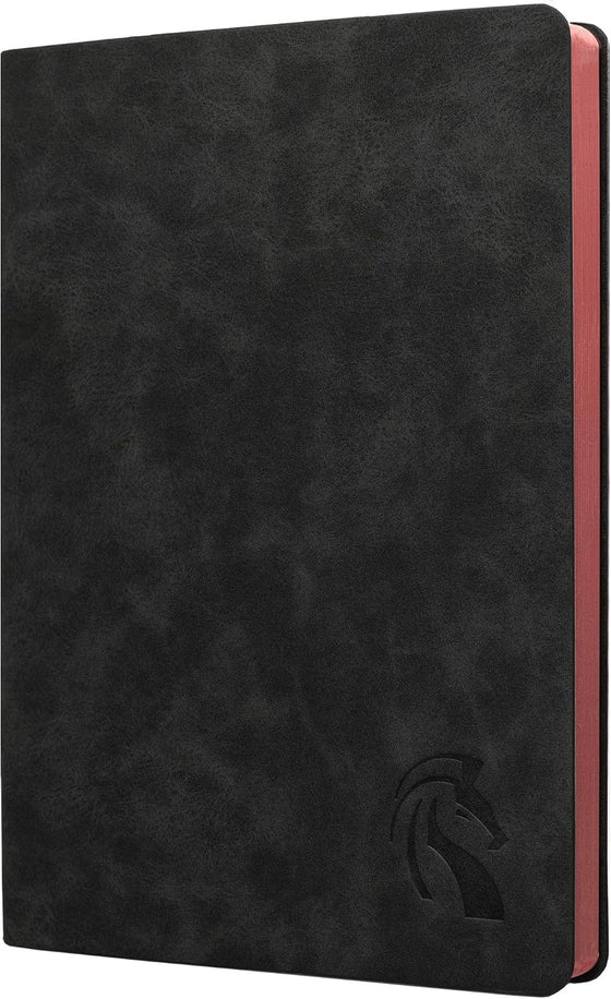 LeStallion Nice Black Notebook Ruled - Soft Cover Faux Leather Journal - 120GSM Premium Writing Paper - 200 Numbered Pages - A5 High End Black Journal Lined - Black Leather Journal For Men & Women