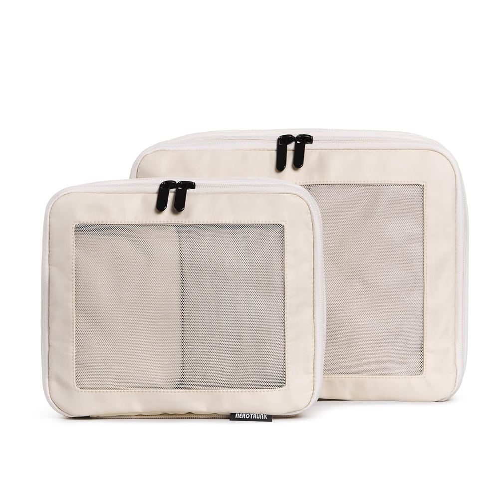 Aerotrunk Compression Packing Cubes for Travel - Luggage Organizer Bags - Double Zipper Packing Cubes for Suitcases (6-Pack, Beige)