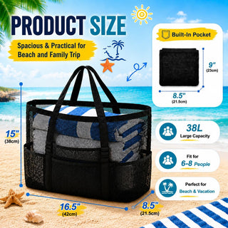 SRISE Mesh Beach Bag - Large Beach Tote Bag for Family Beach Bag for Toys & Vacation Essentials