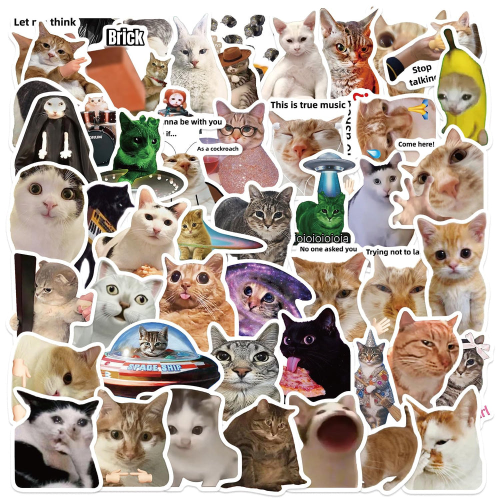 Cat Meme Stickers, Funny Cat Stickers for Journaling Adults Kawaii,Cute Waterproof Vinyl Sticker for Water Bottles Laptops 50Pcs