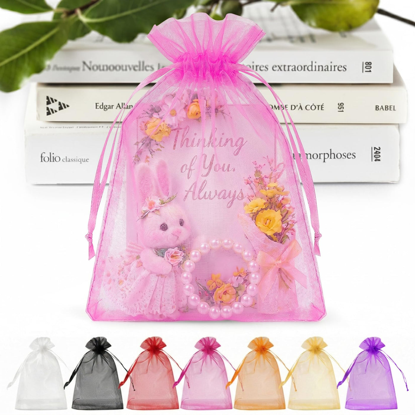 ANZNKU 50 Pack Organza Bags 5 x 7 in White Small Mesh Gift Bags Bulk Drawstring for Wedding Party Favors, Little Goodie Bag for Candy Jewelry Soap Makeup, Treat Sachet Pouch for Baby Shower Graduation