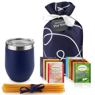 Tea and Coffee Lovers Gift Set - Includes Temperature Retention Cup, 3 Fresh Roasted Full Pot Ground-Coffee Samplers, 6 Special Blend Teabags & Honey Presented in Beautiful Gift Bag For Women & Men