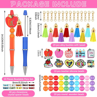 Jetec 10 Sets Teacher Beadable Pen Kit DIY Teacher Pen Gifts First Day of School Appreciation Gifts for School Team Staff Coworker Office Supplies