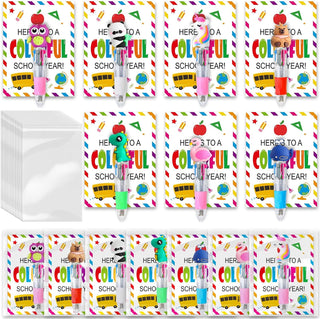 28 Set Back to School Gifts,28 Multicolor Animals 4-in-1 Fun Pens, 28 Welcome Cards and 28 Gift Bags First Day of School Gift for Welcome Back To School Student Gift Bulk Office School Exchange Gifts