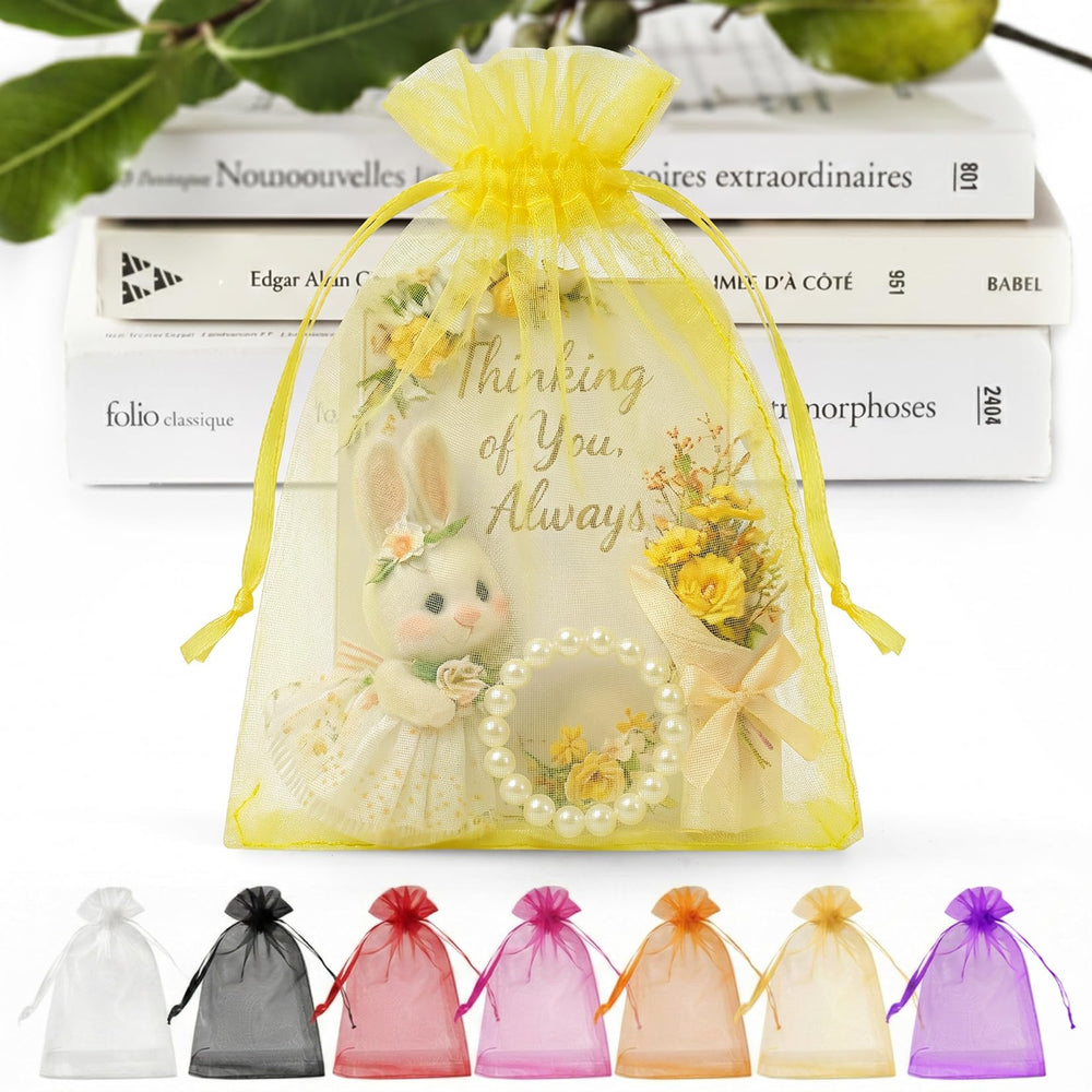 ANZNKU 50 Pack Organza Bags 5 x 7 in White Small Mesh Gift Bags Bulk Drawstring for Wedding Party Favors, Little Goodie Bag for Candy Jewelry Soap Makeup, Treat Sachet Pouch for Baby Shower Graduation