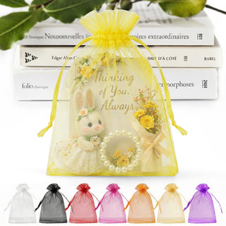 ANZNKU 50 Pack Organza Bags 5 x 7 in White Small Mesh Gift Bags Bulk Drawstring for Wedding Party Favors, Little Goodie Bag for Candy Jewelry Soap Makeup, Treat Sachet Pouch for Baby Shower Graduation