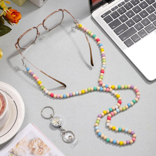 Lanyards for ID Badges Teacher Gifts Cute Wooden Beaded Lanyard with ID Holder Retractable Badge Reel Keys Eyeglass Chains for Women