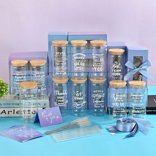 12 Set Employee Appreciation Gifts Bulk, Personalized Inspirational Thank You Gifts for Graduation Season Coworker 16 oz Can Shaped Beer Glass Cups, Gift Box & Card for Team Women Men Teacher