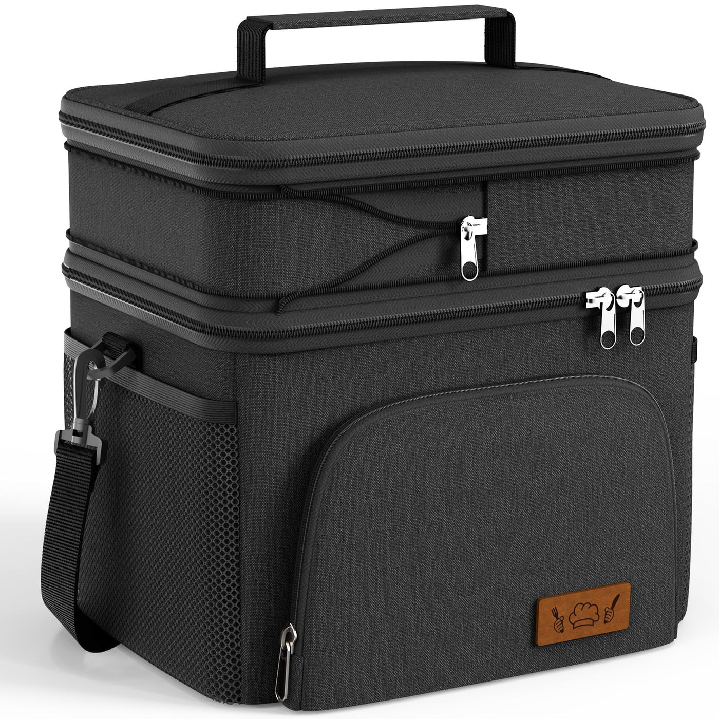 HOTOR Insulated Lunch Box for Men & Women - Leak-Proof Cooler Lunch Bag with 4 Pockets, Adjustable Strap, Ideal for Work, Picnic, Travel - Medium, Black, 10.2"×6.9"×8.5"