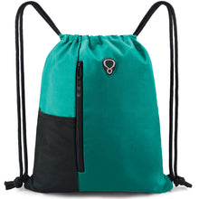 BeeGreen Black Drawstring Backpack Gym Bag For Men Women String Sports Backpack With Water Bottle Mesh Pockets And 2 Zippered Pocket Large Cinch Sackpack Workout Bag 16" x 20"