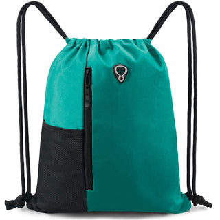 BeeGreen Black Drawstring Backpack Gym Bag For Men Women String Sports Backpack With Water Bottle Mesh Pockets And 2 Zippered Pocket Large Cinch Sackpack Workout Bag 16" x 20"