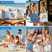 IANFEPH 6Pcs Coastal Canvas Tote Bags, Blue Bow Seashell Reusable Grocery Bag for Women Summer Beach Bag Gift for Bridal Shower Bachelorette Nautical Birthday Party Favors, 15.7 x 13.8 Inch