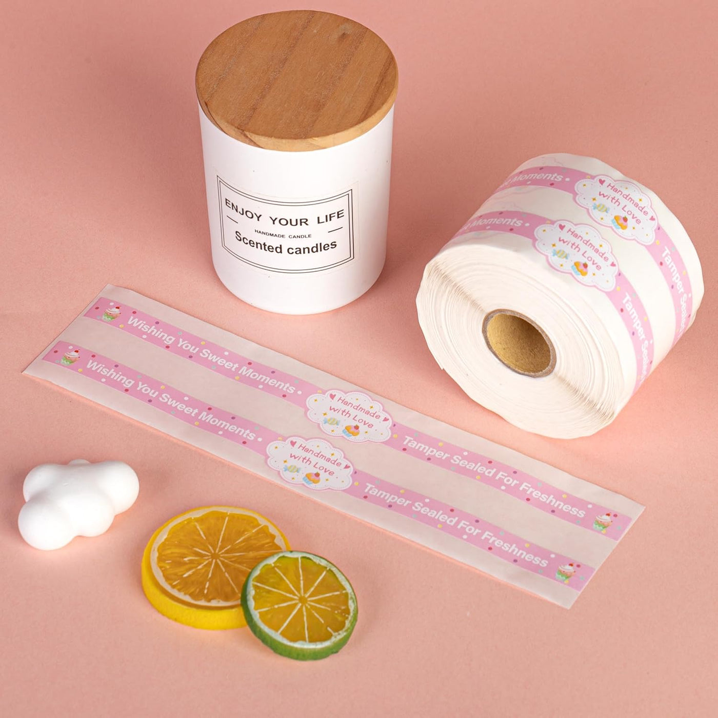 360 Pcs Handmade food retail package sealing labels 0.47 x 8.66 Inch Homemade stickers for baked goods Safe secure tamper evident seals stickers for cake dessert present box packaging supplies