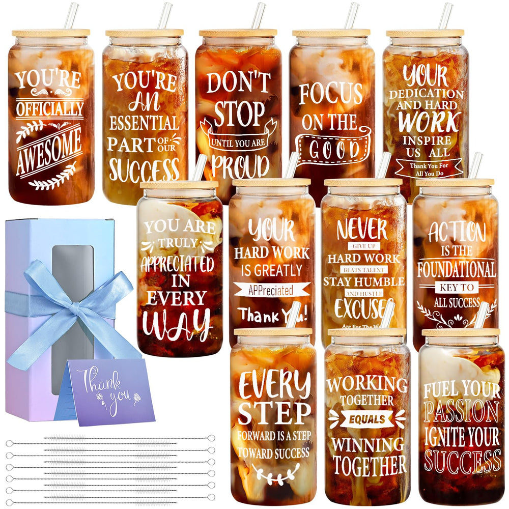 12 Set Employee Appreciation Gifts Bulk, Personalized Inspirational Thank You Gifts for Graduation Season Coworker 16 oz Can Shaped Beer Glass Cups, Gift Box & Card for Team Women Men Teacher