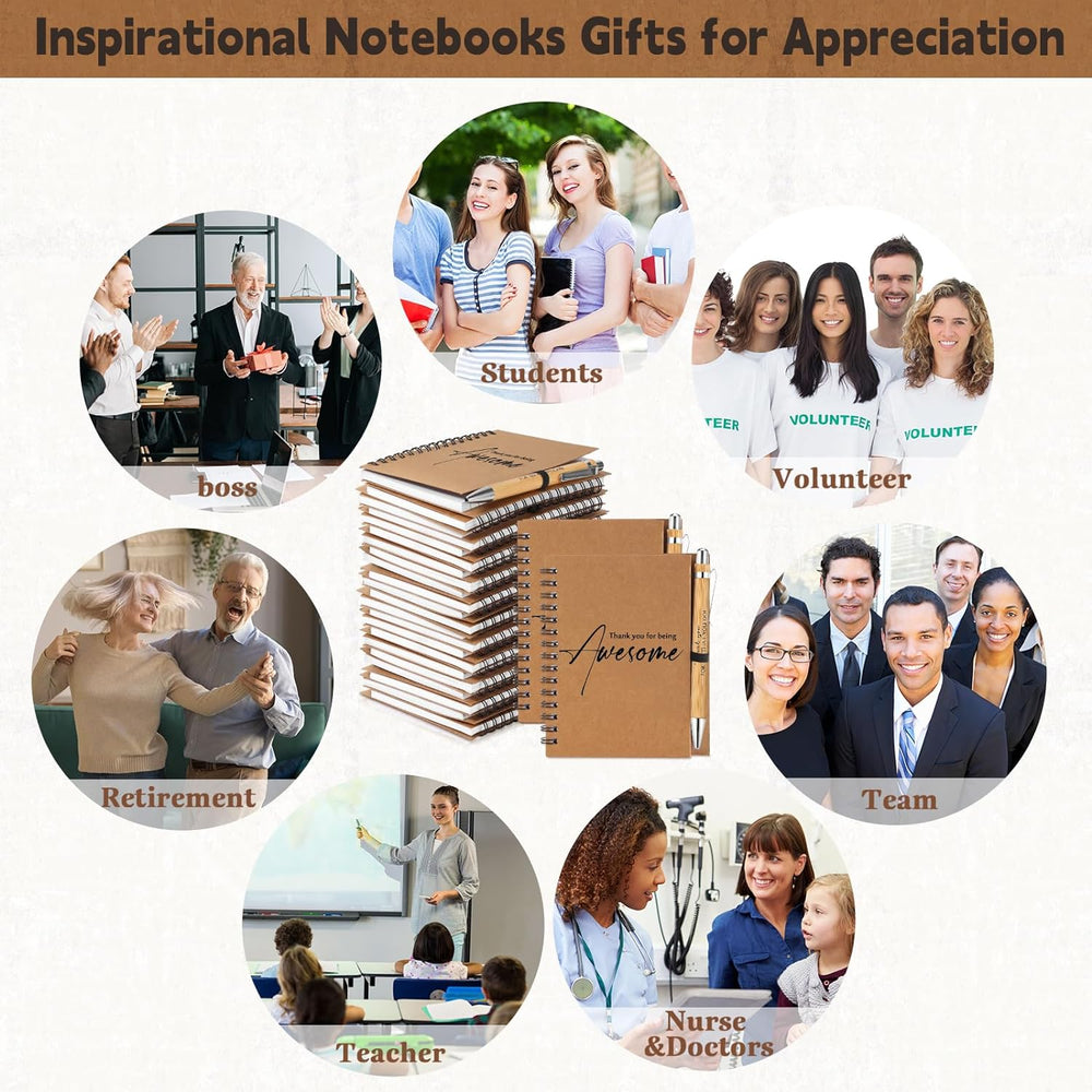 Honoson 80 Pcs/40 Set Spiral Notebook Bulk Employee Appreciation Gift 4x6 Inch Thank You for Being Awesome Inspirational Journal with Bamboo Pen for Staff Christmas Coworker
