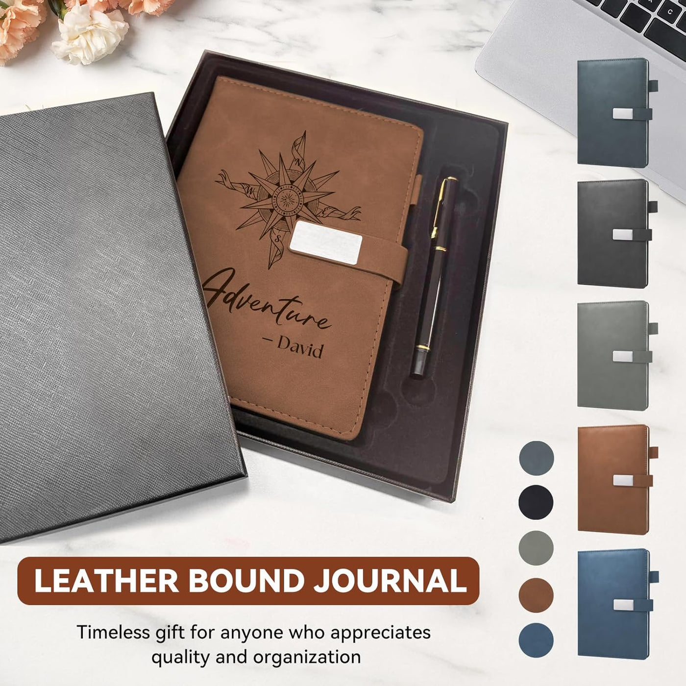 Custom Notebooks PU Leather Journal Engraved Name or Initials – Personalized Gift for Business, College, Travel, Work – Journaling Notebooks for Writing – Journal for Women, Men, Teens (Engraved)