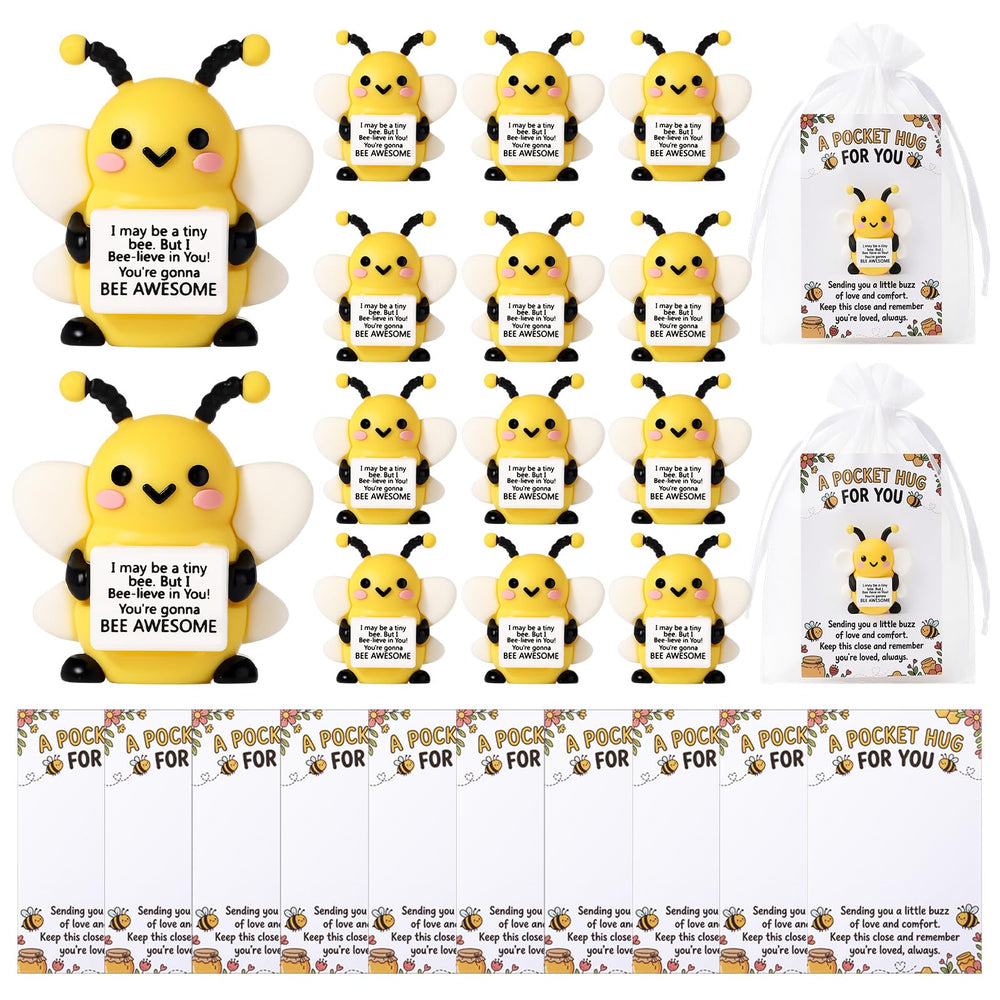 Gejoy 12 Pcs Pocket Hug Gift Set Tiny Rubber Figurines with Inspirational Message Organza Bags Glue Points Motivational Positive Gifts for Graduation Family Friends Colleagues Teachers(Stylish)