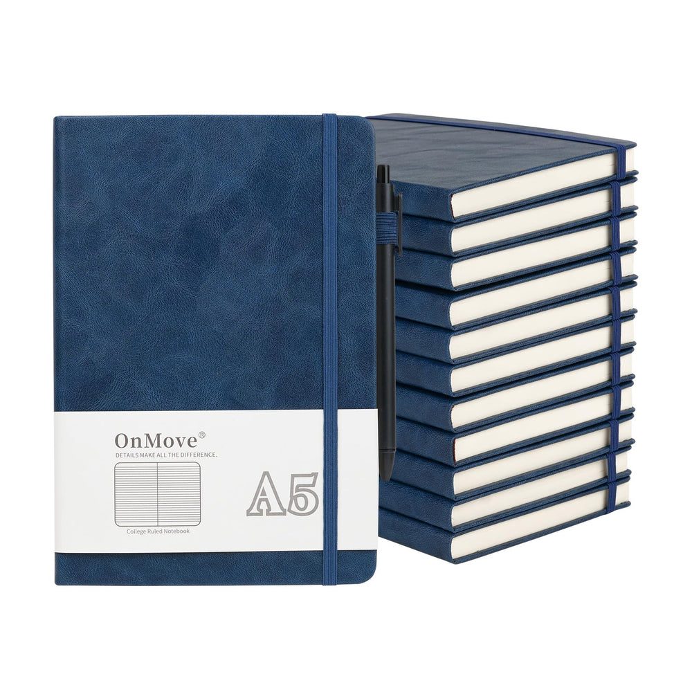 Notebooks Journal for Women Men 12 Pack Bulk Leather Hardcover with Pen Holder A5 160 Pages 100 GSM Thick Paper for Work School Lined Brown