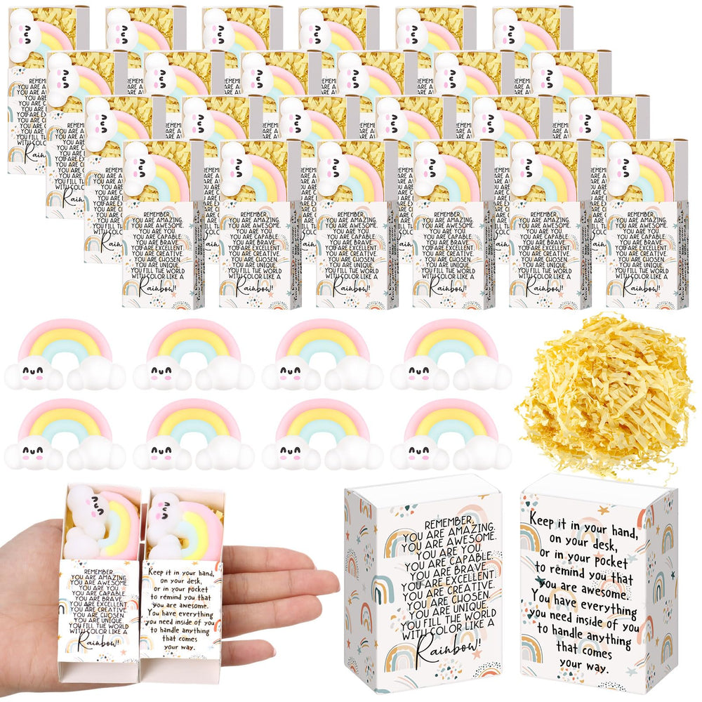 Wettarn 75 Sets Appreciation Gifts Cute Stress Balls with Support Boxes Bulk Party Favors for Employee Coworker Team Group Stuffers Office Prizes Positive Desk Decor
