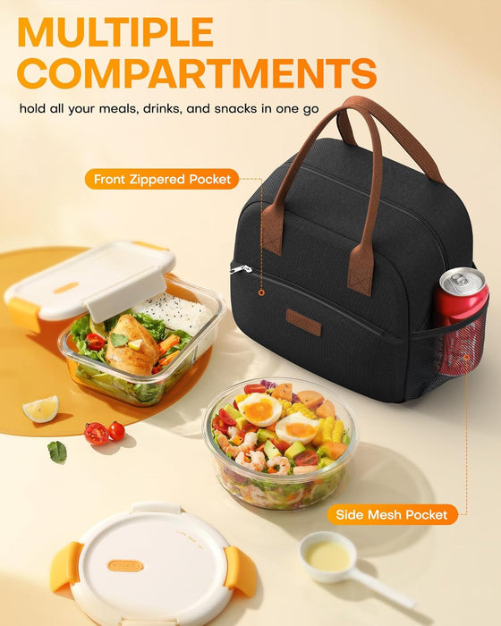 HOTOR Lunch Bag for Women & Men - Wear-Resistant Insulated Lunch Box with Large Capacity, Multi-Functional Cooler Bag for Office, Picnic, Black, 10L,10.60" x 5.90" x 9.50" - hover image