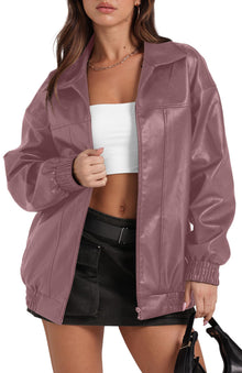 Sampeel Leather Jacket Women Faux Oversized Motorcycle Bomber Coats 2025 Fall Fashion Outfits Winter Clothes