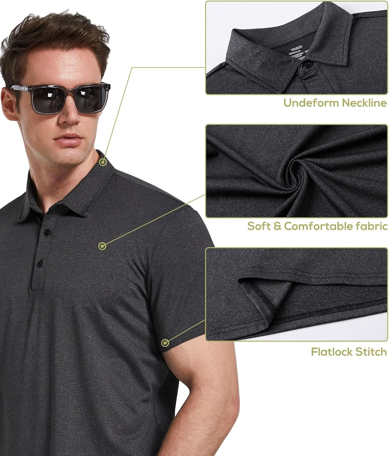 TELALEO 4/5 Pack Mens Polo Shirts Quick Dry Short Sleeve Golf T Shirt Performance Moisture Wicking Casual Workout