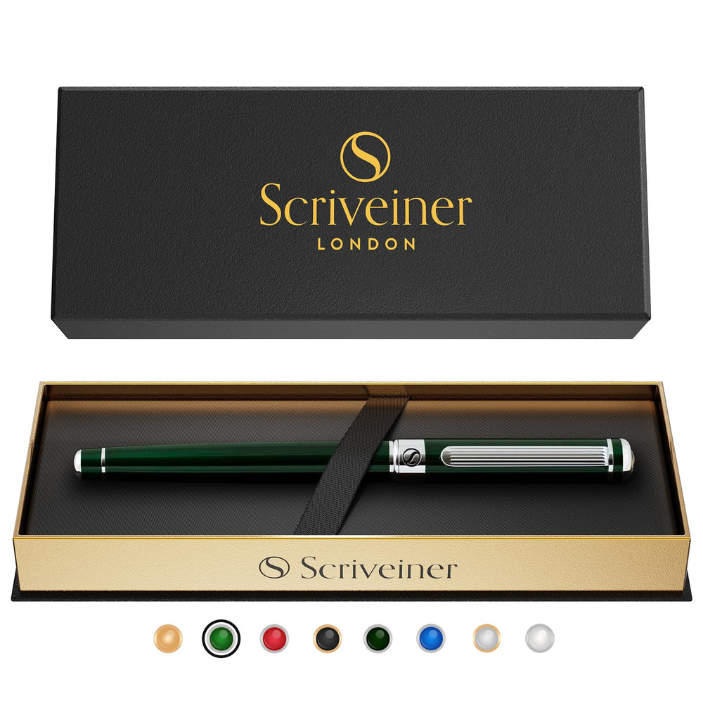Scriveiner Black Lacquer Rollerball Pen - Stunning Luxury Pen, Real Gold Plating, Schmidt Ink Refill, Best Roller Ball Gift Set for Men & Women, Professional, Executive Office, Nice Pens