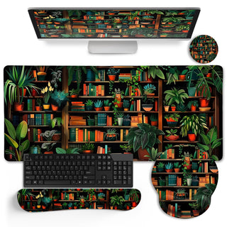 LIMKRIAN Desk Mat Set, Large Gaming Mouse Pad with Wrist Rest, Ergonomic Mouse Pad Keyboard Mat Wrist Support, Cup Coaster, Home Office Desk Accessories Decor Supplies, Funny Black Cat