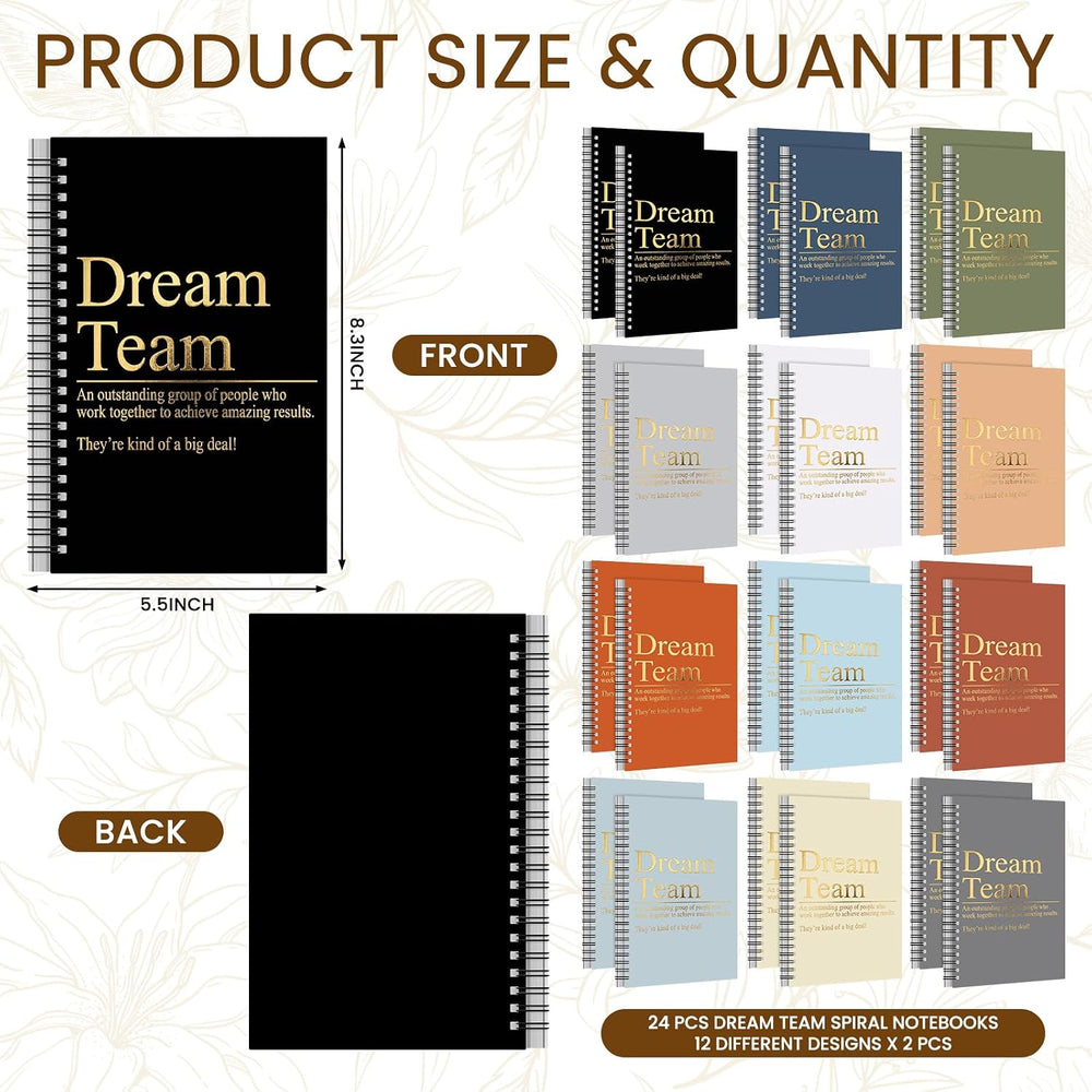 Gueevin 24 Pcs Dream Team Spiral Notebook Set Earthtone Notebook, Inspirational Team Gifts for Coworkers Teammates Employee Appreciation Office Work Thank You Gifts 5.8" x 8.3"