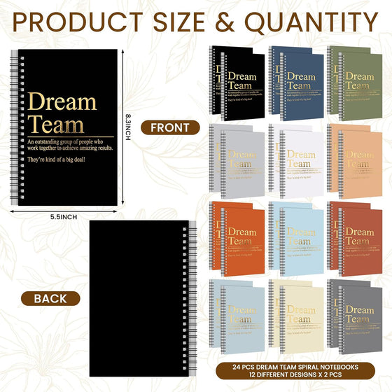 Gueevin 24 Pcs Dream Team Spiral Notebook Set Earthtone Notebook, Inspirational Team Gifts for Coworkers Teammates Employee Appreciation Office Work Thank You Gifts 5.8" x 8.3" - hover image