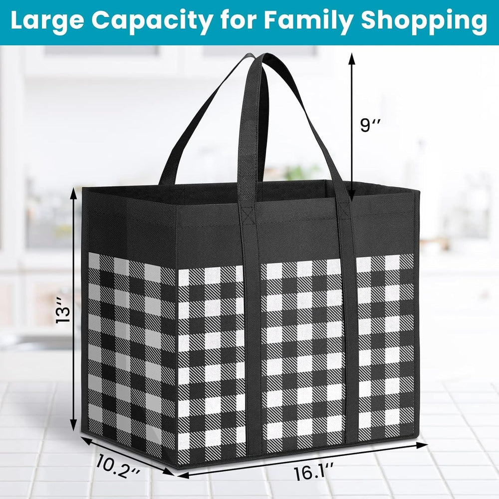 WOWBOX Reusable Grocery Bags,4-Pack, Foldable Reusable Shopping Tote Bags bulk with Reinforced Handles,Large Storage Bags with Water Resistant Coating for Groceries,Multipurpose,Black-White