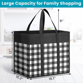 WOWBOX Reusable Grocery Bags,4-Pack, Foldable Reusable Shopping Tote Bags bulk with Reinforced Handles,Large Storage Bags with Water Resistant Coating for Groceries,Multipurpose,Black-White