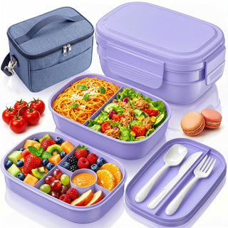 HOMETALL Bento Box Adult with Insulated Lunch Bag - 3 Stackable Leak-Proof Lunch Box Containers for Women & Men - BPA Free Lunchbox with Utensil Set (Spoon, Knife, Fork) for Work, Picnic, Dining Out