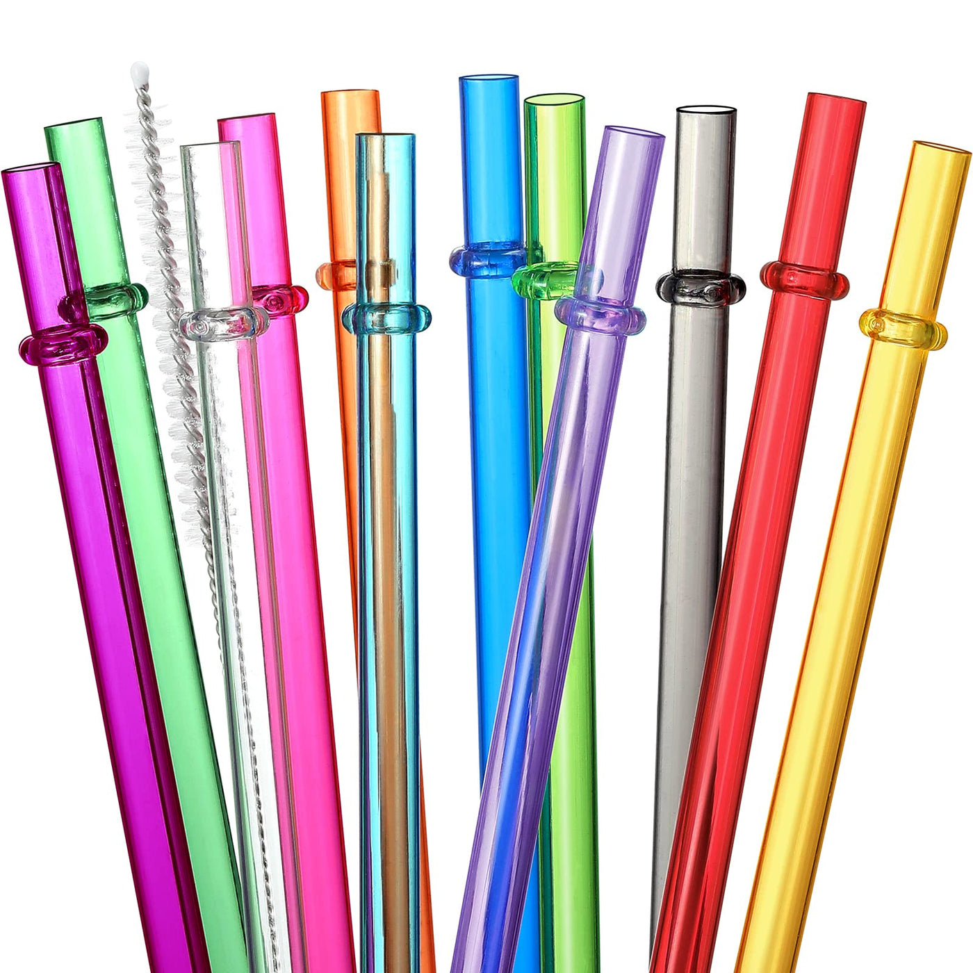 24 PCS, Reusable Straws with 4 Brushes, 10.5" Long Tritan Hard Plastic Straws, 12 Colors Translucent Replacement Drinking for 16OZ-32 OZ Tumblers, Cups, Jars, Stanley, YETI, Starbucks, BPA Free
