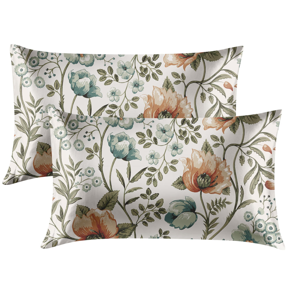 EXQ Home Silky Satin Pillowcase for Hair and Skin,Printed Pillow Cases Standard Size Set of 2 Satin Pillow Case 2 Pack with Envelope Closure(Ink Leaf, 20x26)