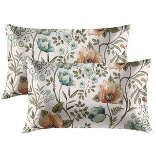 EXQ Home Silky Satin Pillowcase for Hair and Skin,Printed Pillow Cases Standard Size Set of 2 Satin Pillow Case 2 Pack with Envelope Closure(Ink Leaf, 20x26)
