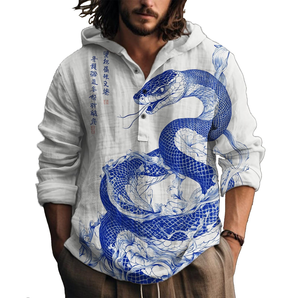 MARSVOVO Hooded Long Sleeve Shirt Men Fashion Graphic Button Up Lightweight Big and Tall Casual Vacation Shirts for Men