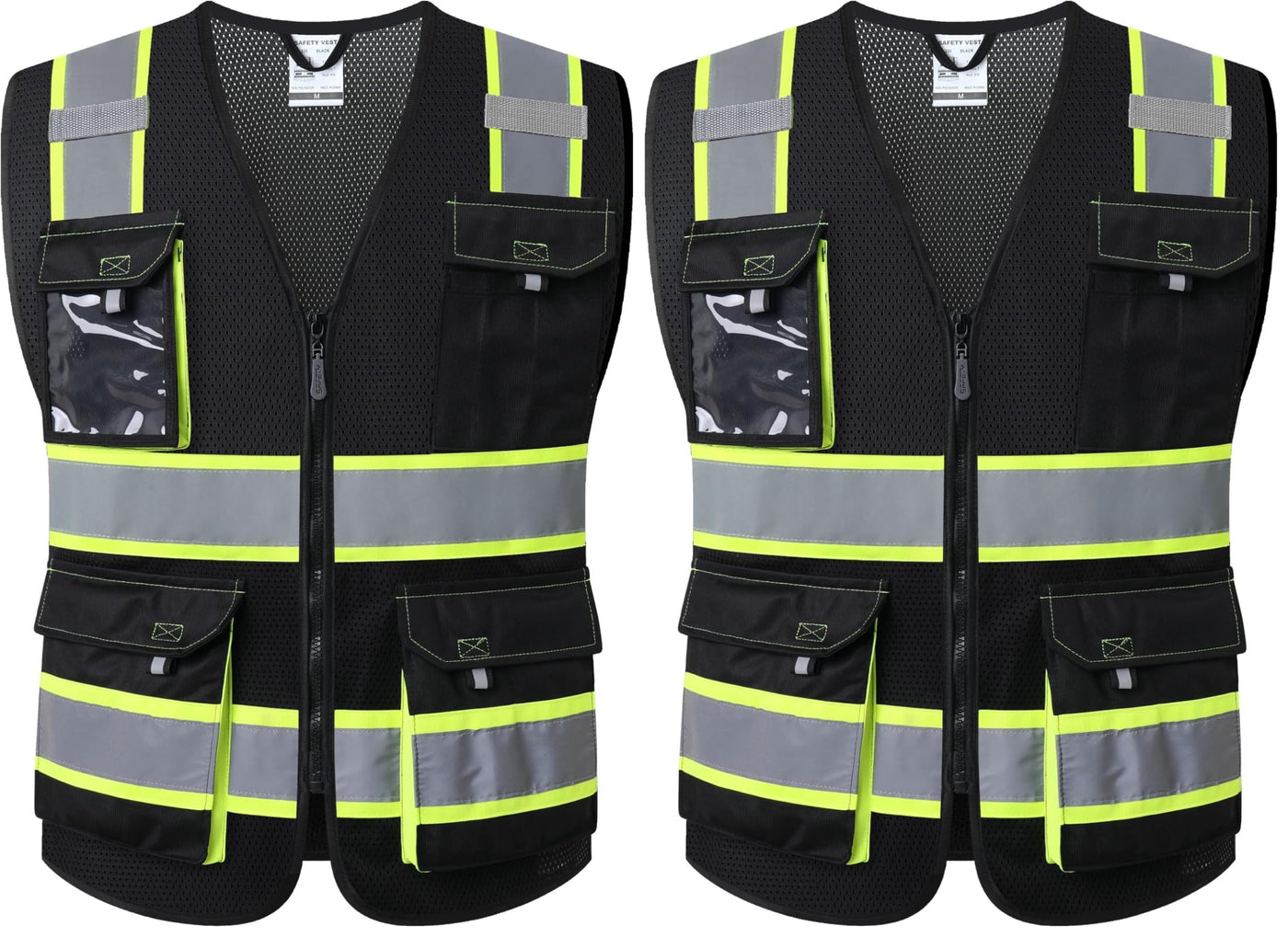 JKSafety Hi Vis Reflective Safety Vests for Men Women High Visibility Vest with Pockets Mesh Fabric Construction Safety Apparel Neon Vest for Work (220-Black L)