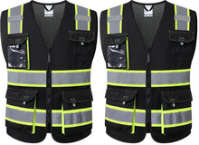 JKSafety Hi Vis Reflective Safety Vests for Men Women High Visibility Vest with Pockets Mesh Fabric Construction Safety Apparel Neon Vest for Work (220-Black L)