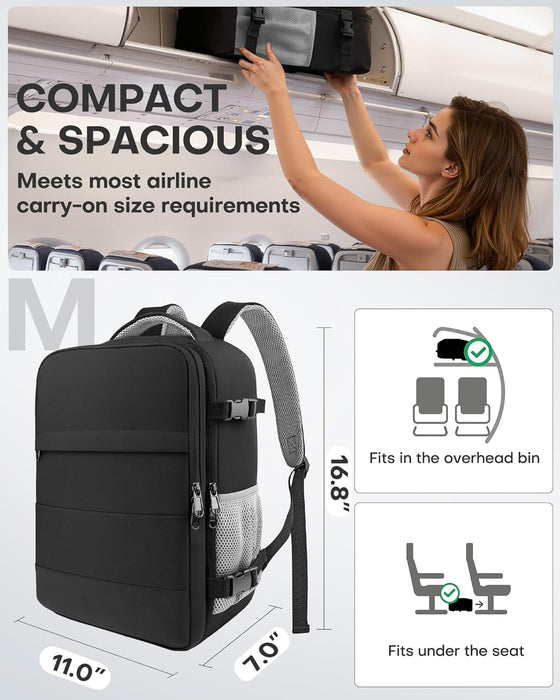 HOTOR Travel Backpack - Flight Approved Travel Bag for Men and Women, Carry on Luggage for 15.6" Laptop and Travel Essentials for Work, Business, Weekender, College 11.8"x7.9"x17.3" (Black) - hover image