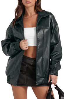 Sampeel Leather Jacket Women Faux Oversized Motorcycle Bomber Coats 2025 Fall Fashion Outfits Winter Clothes