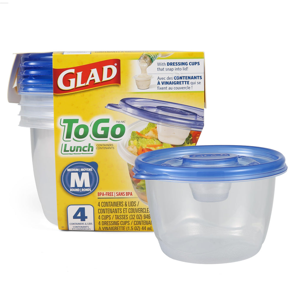 Glad GladWare Medium Rectangle Food Storage Containers with Lids, BPA Free Plastic for Soups Salads and Meal Prep, Airtight Leak Resistant, Microwave Dishwasher Freezer Safe, 24 Oz, 5 Count