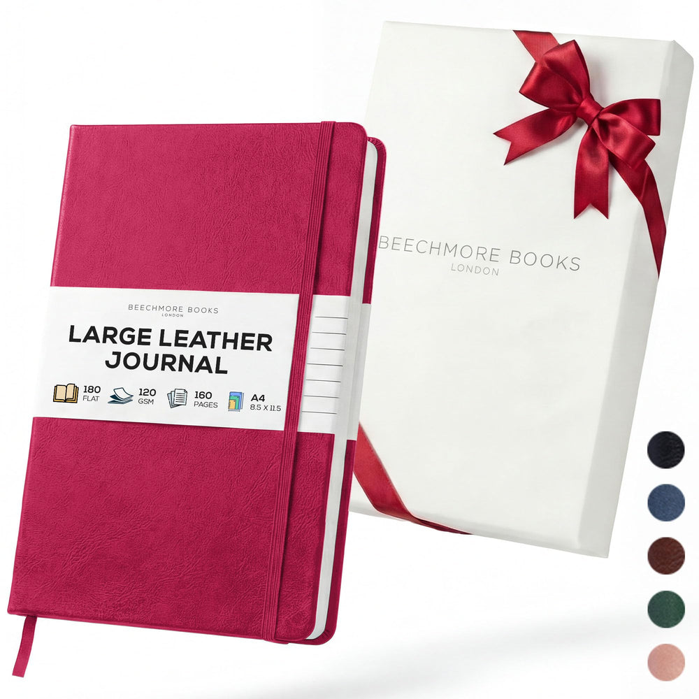 BEECHMORE BOOKS Premium Lined Leather Journal for Men & Women, 5" x 8" (A5) Thick 120gsm Ivory Cream Paper Notebook, Hardcover Vegan Leather Personal Diary, With Gift Box (Chestnut Brown)