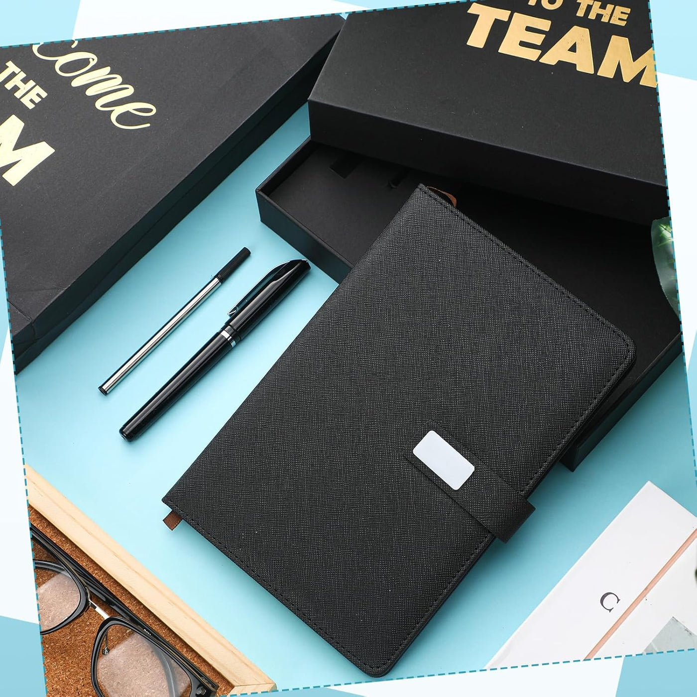Sayglossy New Employee Welcome to The Team Gift Sets Notebook and Pen Welcome to The Team Box Employee Appreciation Gift Sets for New Office Worker(Black)