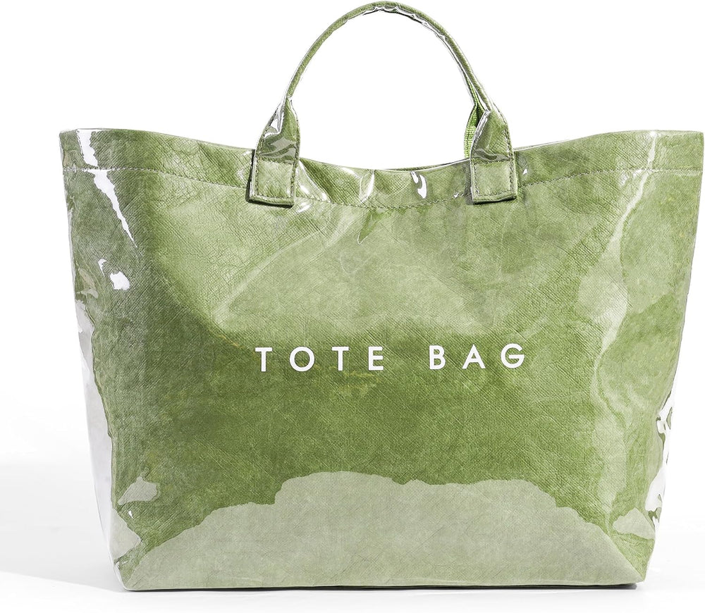 Lushandy PVC Tote Bag Women's Letters Print Hobo Handbag 14L Waterproof Plastic Tote Purse for Work, Beach, Shopping