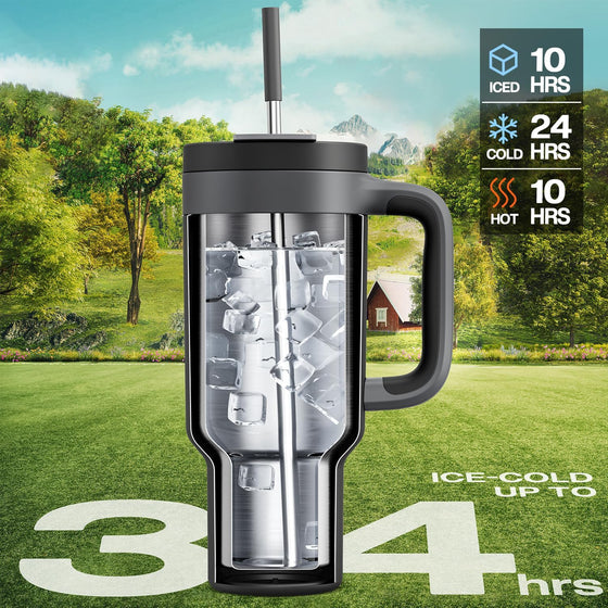 POWCAN 40 oz Tumbler with Handle, 2-in-1 Straw and Sip Lid, Leakproof, Dishwasher Safe, Insulated Stainless Steel Travel Coffee Mug, Keeps Cold for 34 Hours, Fits in Car Cup Holder (Midnight) - hover image