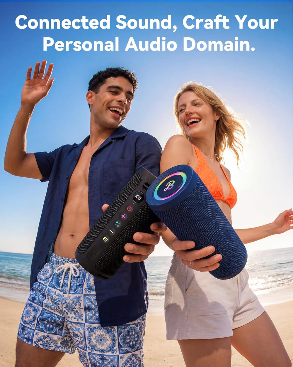 BassBloom Roar 3 Portable Bluetooth Speaker,20W Powerful Sound with JIKE Bass,IPX6 Waterproof,24H Playtime,Bluetooth 5.4,RGB Lights,Wireless TWS Pairing,Outdoor for Camping and Beach (Black)