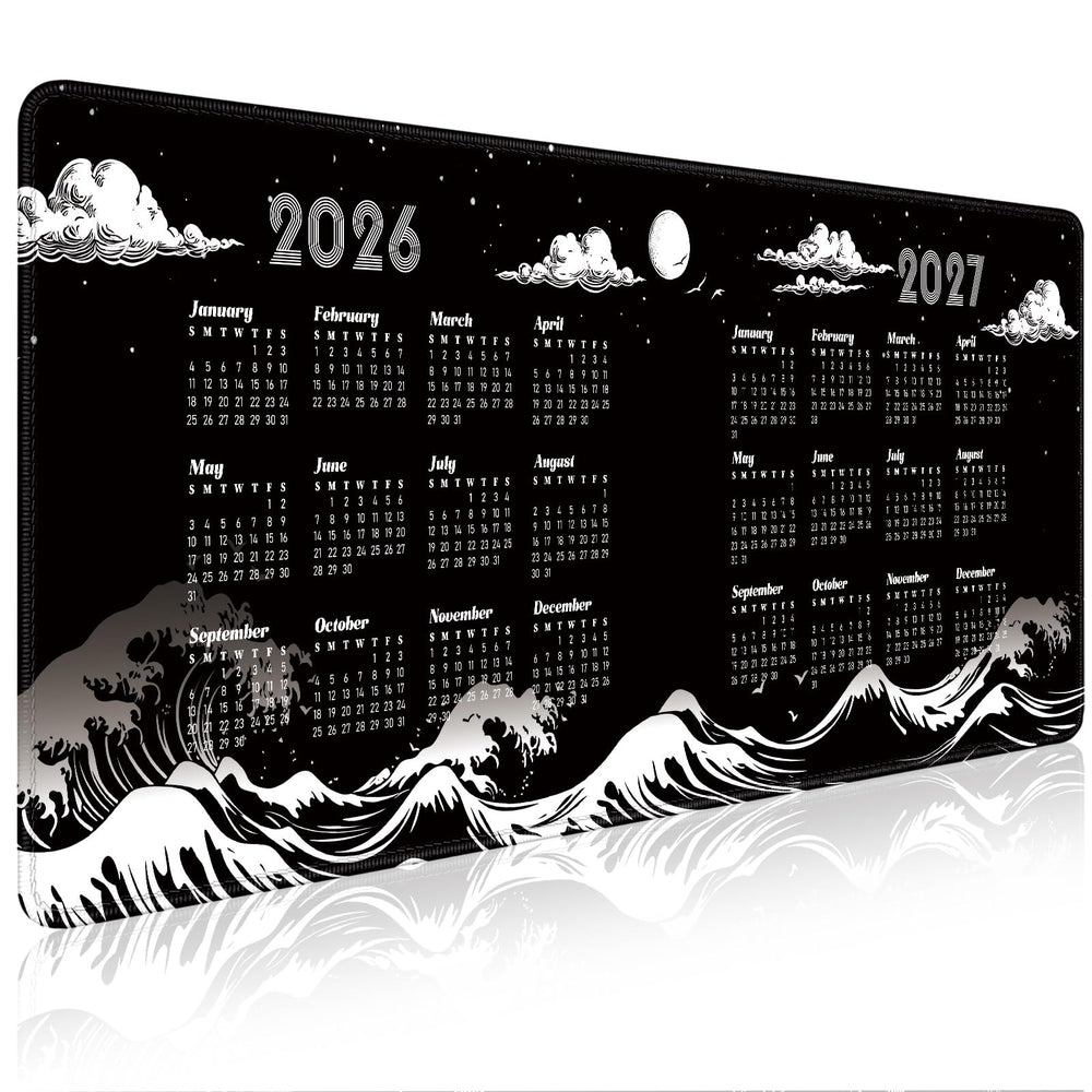 2026-2027 Two-Year Calendar Desk Pad, Large Waterproof Mouse Pad with Stitched Edges Non-Slip Rubber Base, Multi-Functional Desk Mat for Office Home Gaming Business